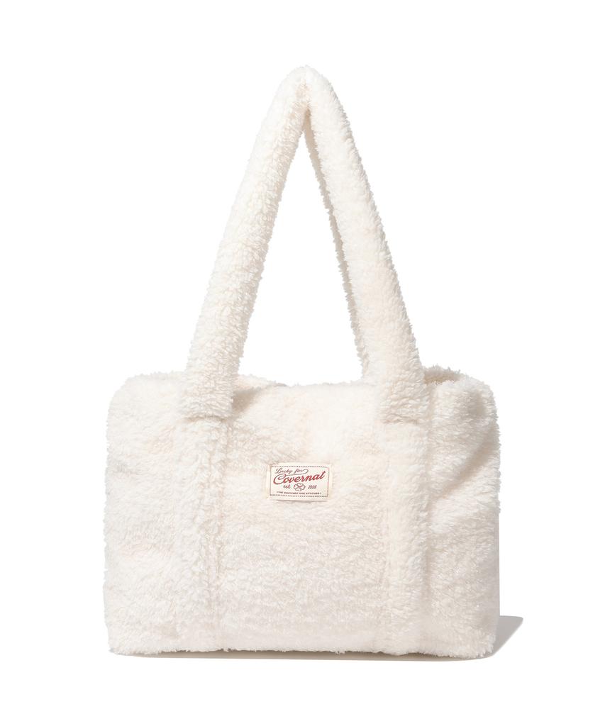 Covernat Woman Clover Heart Fluffy Medium Tote Bag Ivory