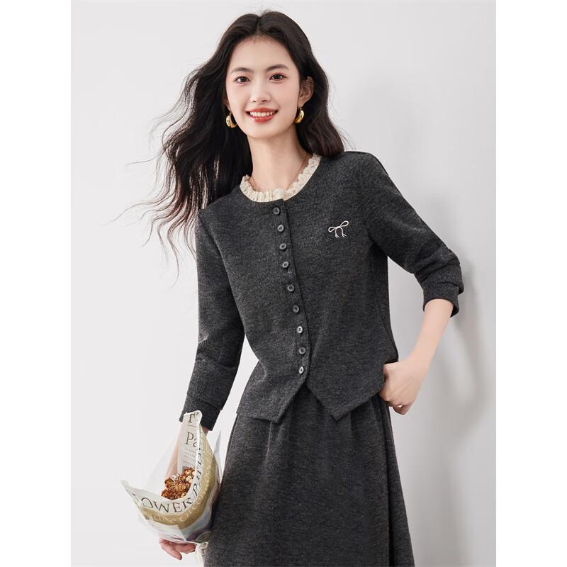 Damen Colorblock Strickoberteil mit Blütenblattkragen und langen Ärmeln