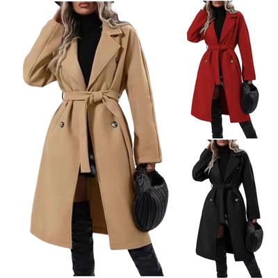 Fashion Trench Coats For Women's Long Trench Coat Slim Classic Solid Color Coats