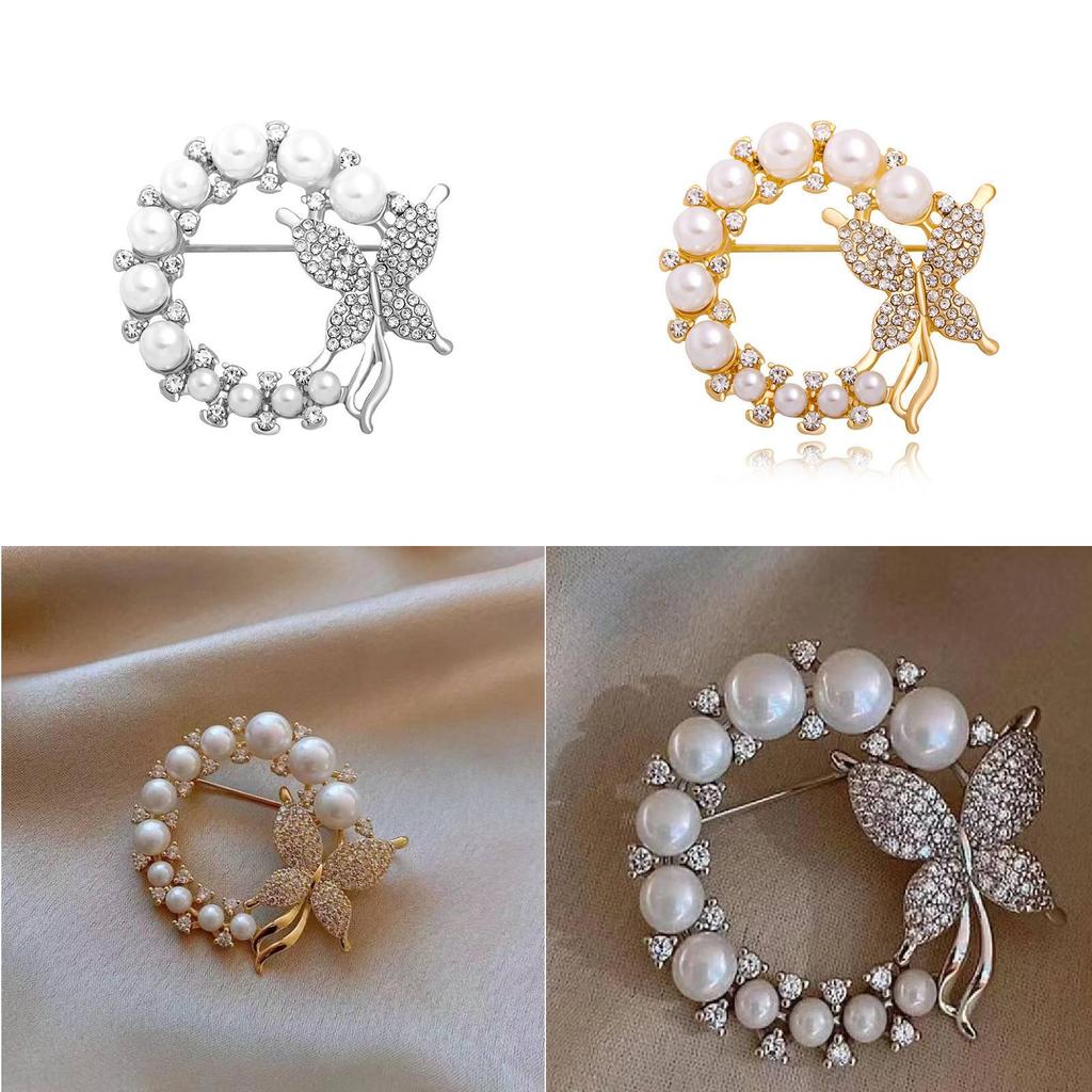 Exquisite Rhinestone And Pearl Butterfly Chest Flower Brooch For Women Korean Fashion Statement Piece