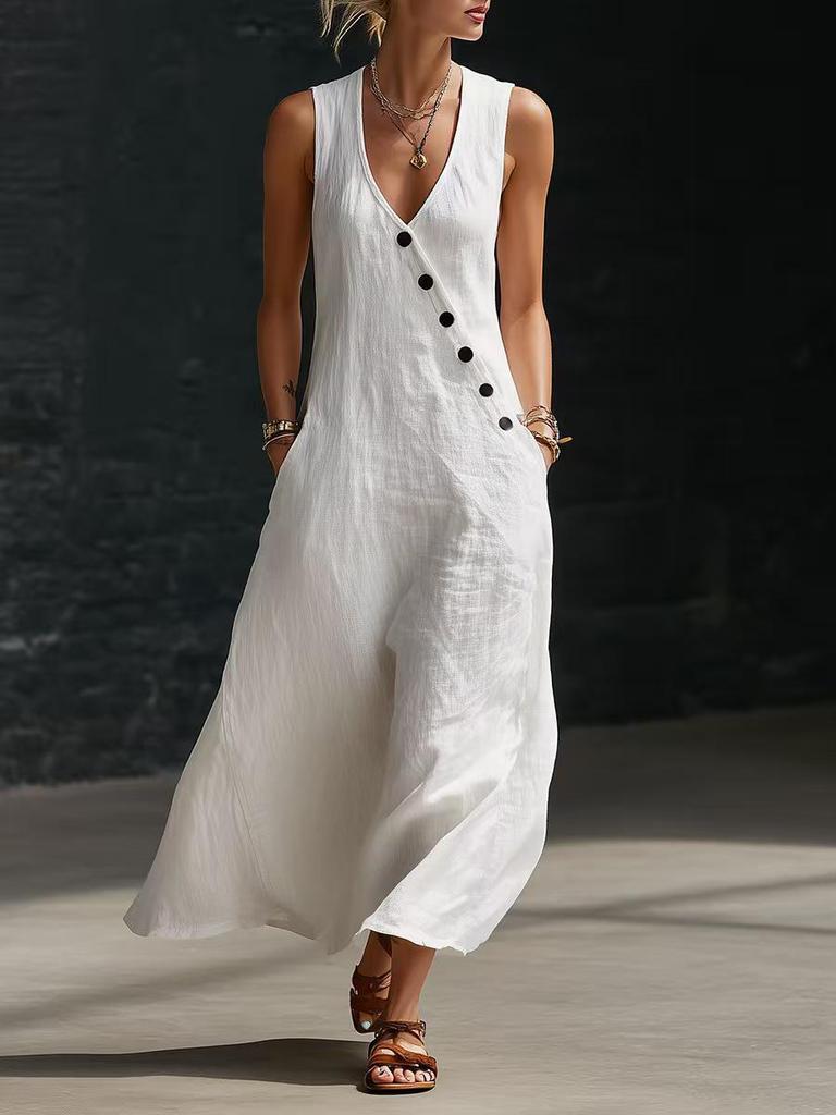 2026 European Women's Summer V-neck Sleeveless Casual Tank Dress