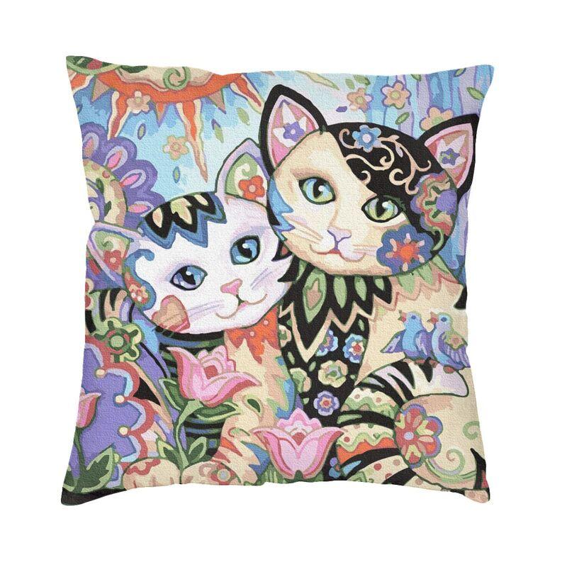 Colorful Cats Painting Pillow Case Home Decorative Kawaii Kitty Cushion Cover Throw Pillow For Car Double-Sided Printing