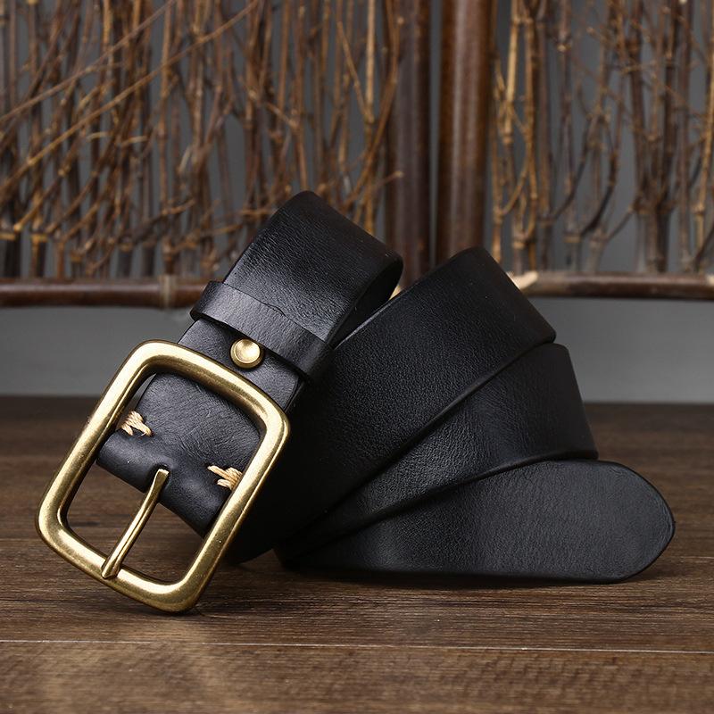 Men's Vintage Vegetable Tanned Leather Belt Brass Buckle Youth Belt Men's Casual All-Matching Trendy