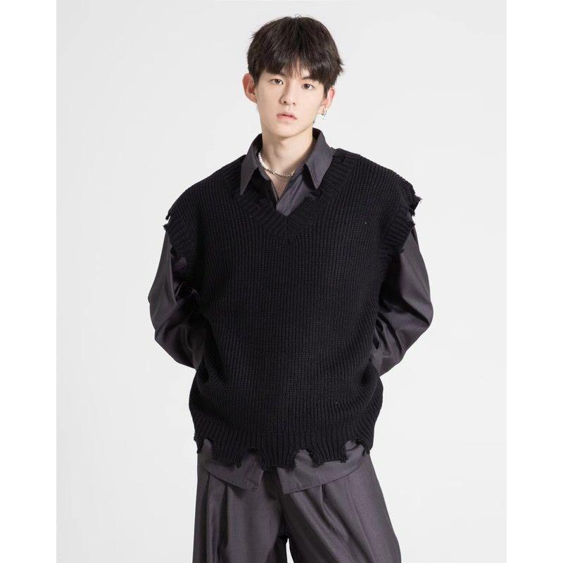 Herren Japanischer Retro Used-Look Strick V-Ausschnitt Ärmellose Weste - Trendige Frühjahrs-/Herbst-Oberbekleidung
