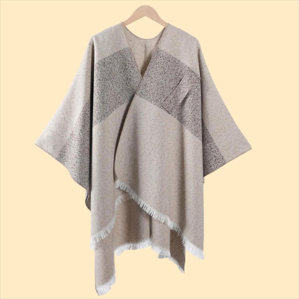 Women'S Warm Cape Simple Double-Sided Solid Color Split Imitation Cashmere Outer Shawl Amazon