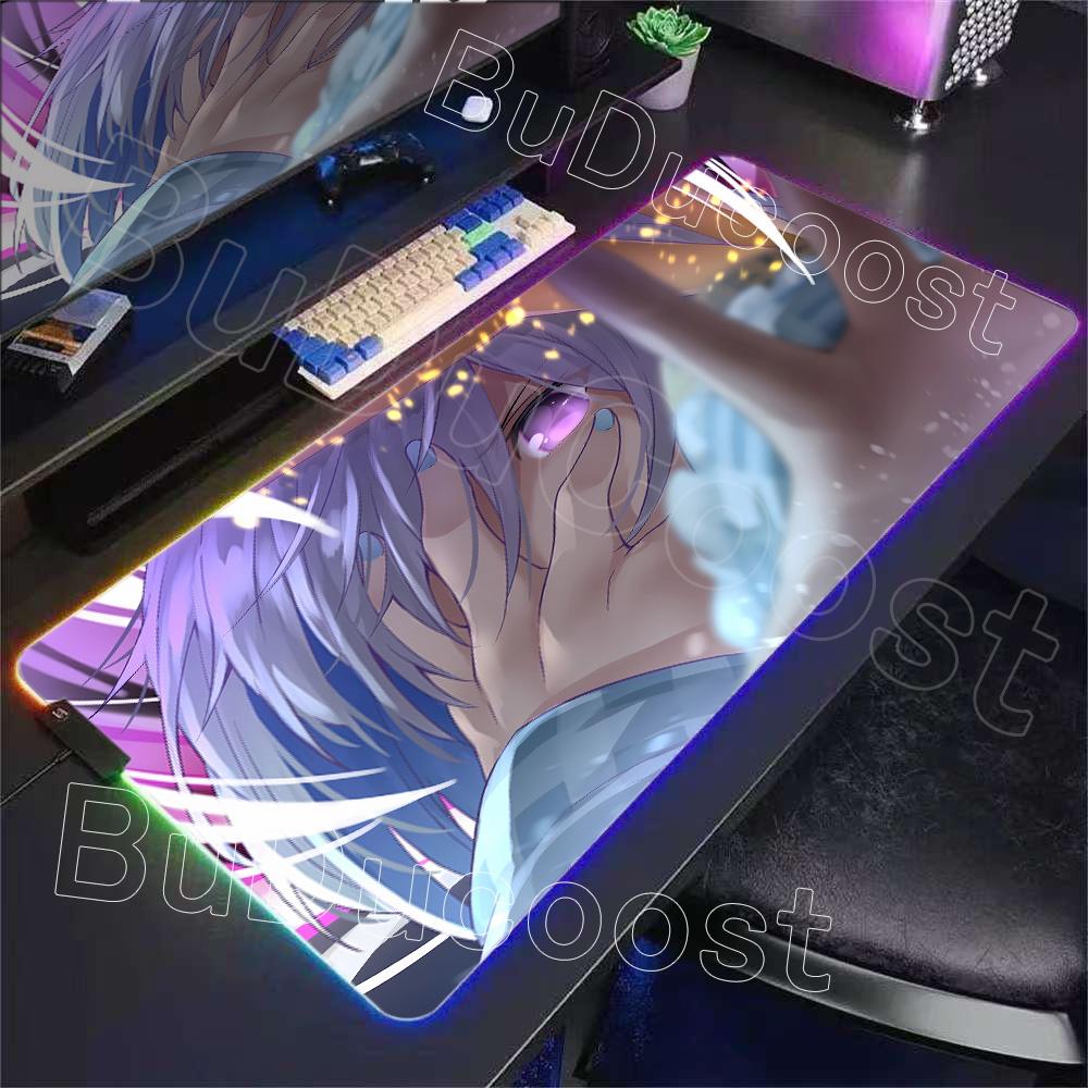 RGB Glowing HD Anime Mousepad Pretty Abime Girl Mouse Pad Hololive Amane Kanata Desk Mat Computer PC Cabinet Kawaii Keyboard Pad