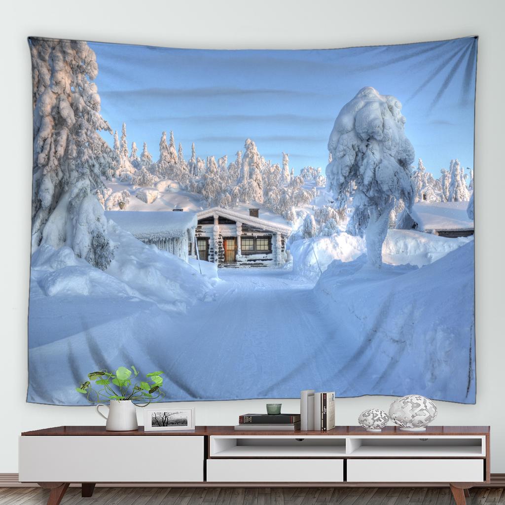 Winter Woods Snow Print Pattern Tapestry Home Bedroom Living Room Dormitory Wall Decor Background Cloth Tapestry