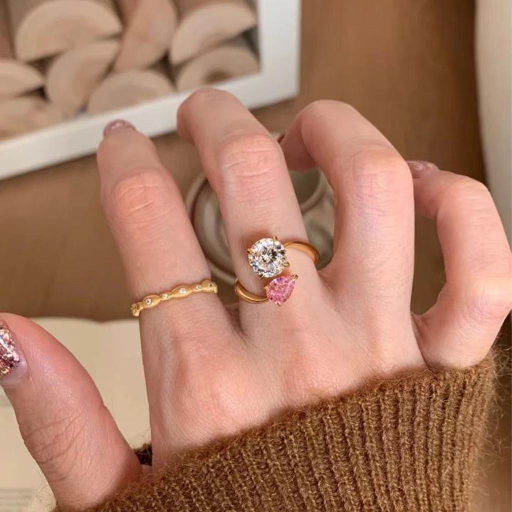 Elegant French Dual Stone Adjustable Ring For Women Chic Summer Fashion 2024