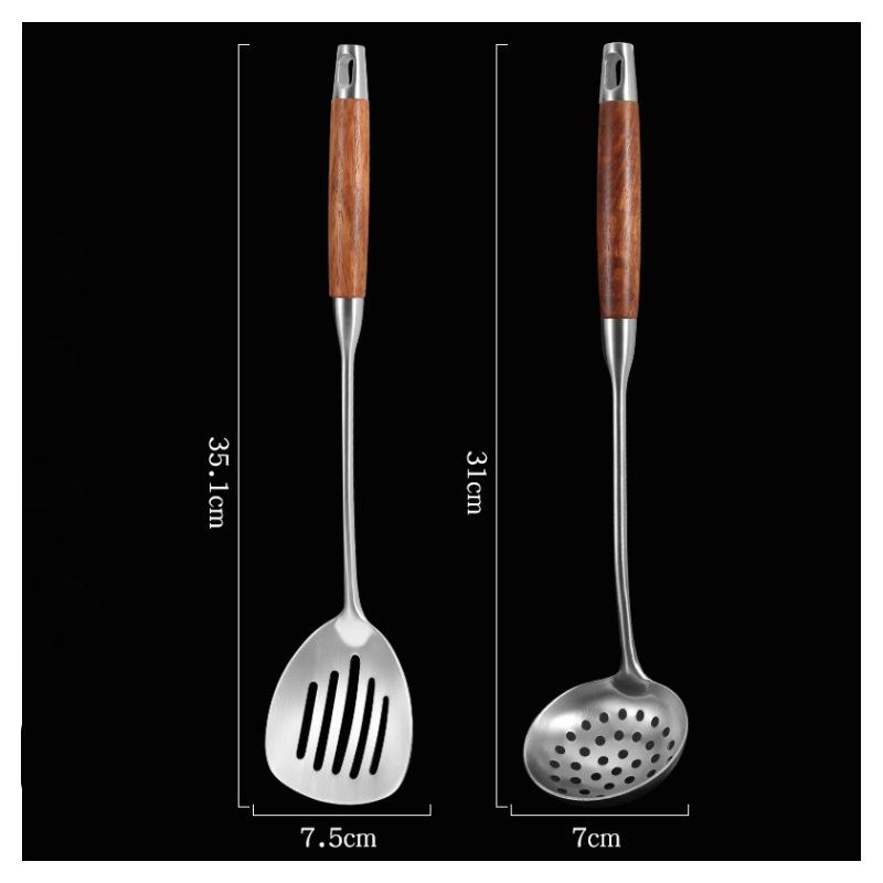 Mini Szpatułka Łyżka ze Stali Nierdzewnej z Rękojeścią z Drewna Różanego – Antypoślizgowe Przybory Kuchenne