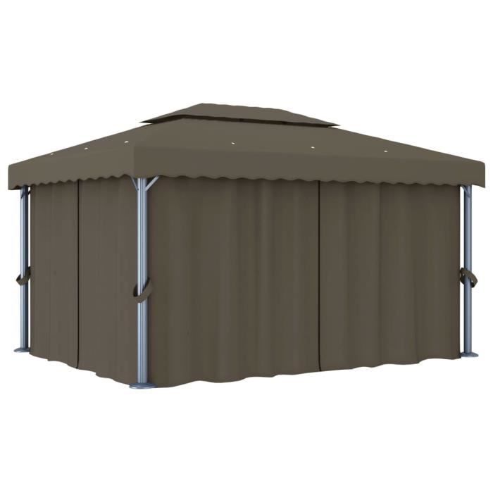 VidaXL Tonnelle avec rideau 4x3 m Taupe Aluminium