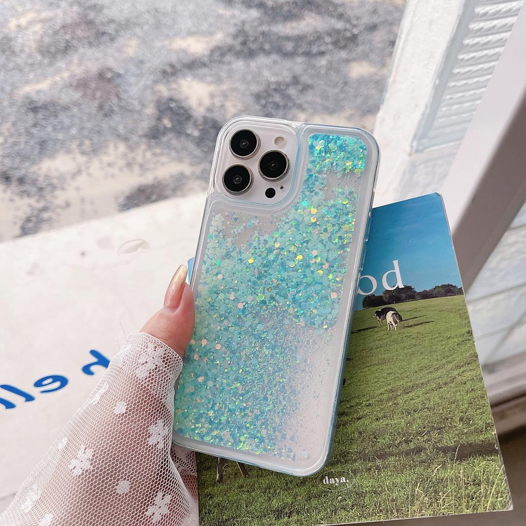 Compatible with iPhone 14 Case, 13 Pro Glitter Glow Luminee Quicksand Shockproof Protective Case 14 Plus