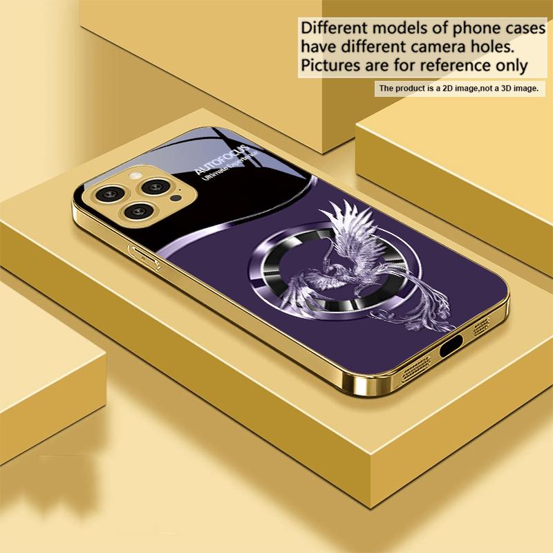 Schöner Pinker Phönix Für IPhone 16 16Pro Max 15 P ro 14 13 Plus 12 Mini 11Pro Max XS Max XR Goldene gehärtete Glas Handyhülle