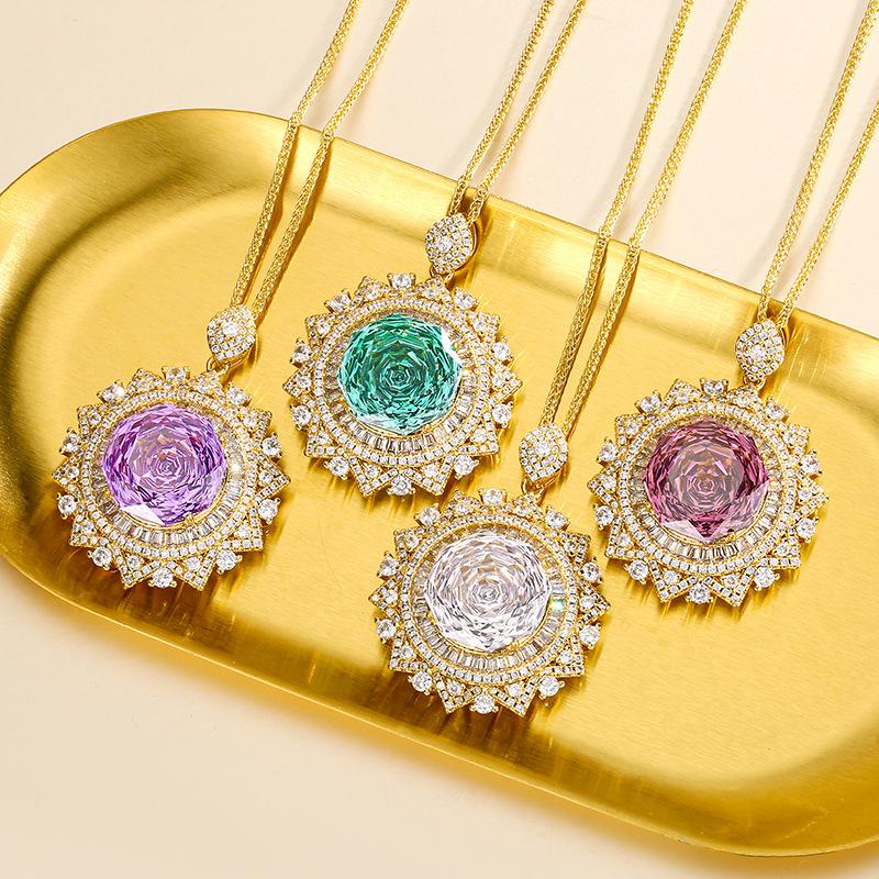 Jewelry Copper Bottom Gold Plated Rose Chepala Green Sunflower Gold Pendant Main Stone 18Mm