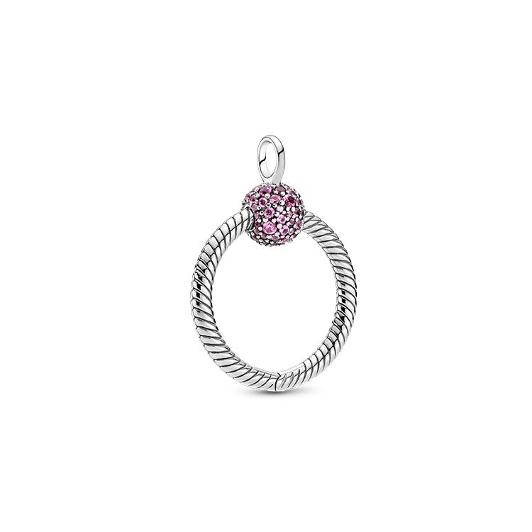 Pandora Moments Pink Pavé O Shape Small Pendant Unisex Jewelry 399097C02 Pink,F