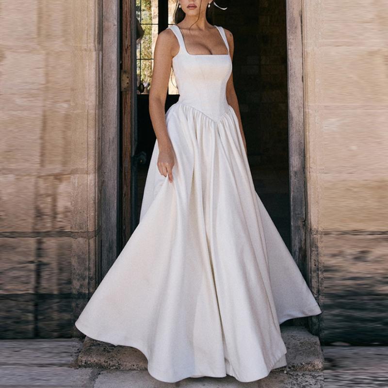 Vestido de outono europeu e americano para mulher, temperamento elegante, corte justo, cor sólida, linha A, comprimento [especificar comprimento, por exemplo, até ao joelho, longo]