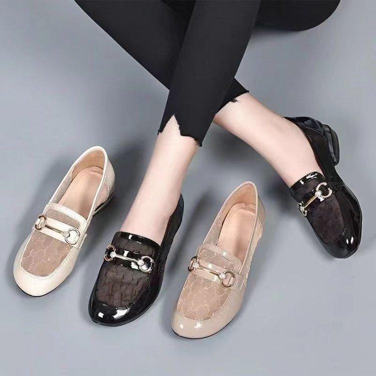 Mesh soft leather single shoes 2025 new hollow low-heeled women's shoes summer flat-soled soft-soled loafers mesh small leather shoes