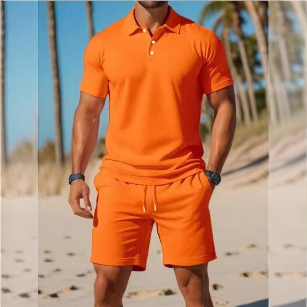 Summer New Men's POLO Shirt Suit Casual Sports Versatile Slim Short-sleeved Shorts Fashion Suit