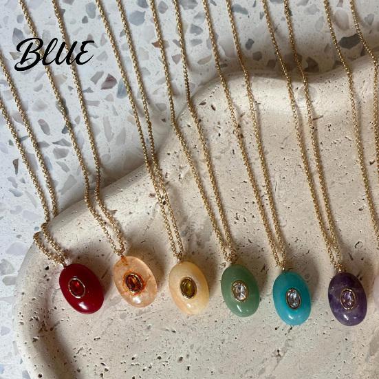 Charming Necklace Stone Pendant Necklace Oval or Hexagonal Charm Geometric