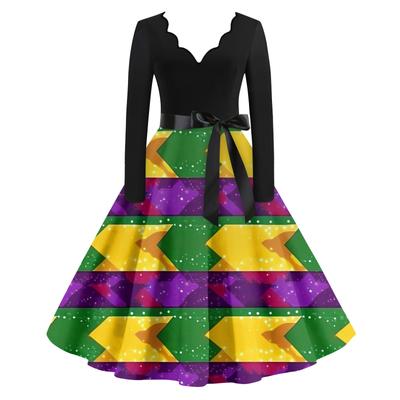 Damska Codzienna Moda Dekolt V Długi Rękaw Drukowana Sukienka Długa w Stylu Vintage