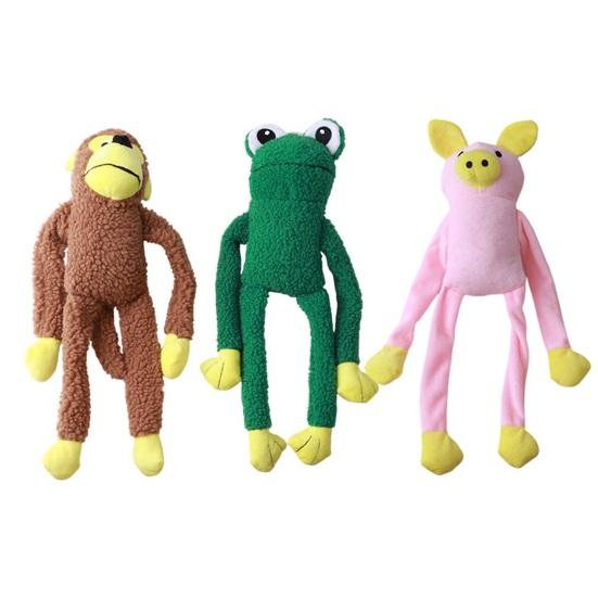 Jucărie pentru Animale de Companie Rezistentă la Mușcături Jucărie de Pluș pentru Mestecat cu Design Sonor Interactiv Formă de Maimuță Cartoon Broască Porc Jucărie pentru Curățarea Dinților Animalelor de Companie