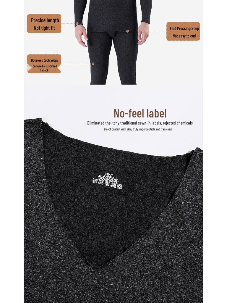 Men's Slim Fit Seamless Fleece-lined Thermal Underwear Set for Autumn