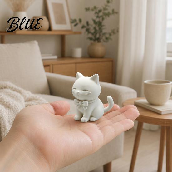 One-piece Molded Cat Bow Collectible Printed Sitting Statue Figure 3D Figurine with Non-discoloring Ornament Cute Kitten Sculpture Tabletop