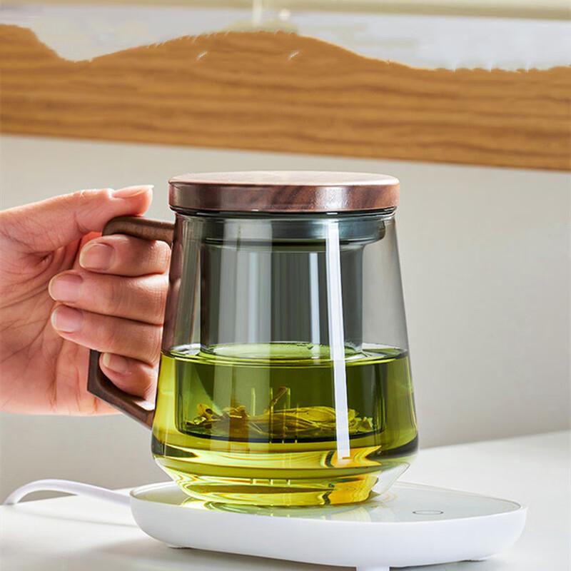 Large Capacity Heat-Resistant Glass Tea Mug with Lid and Handle