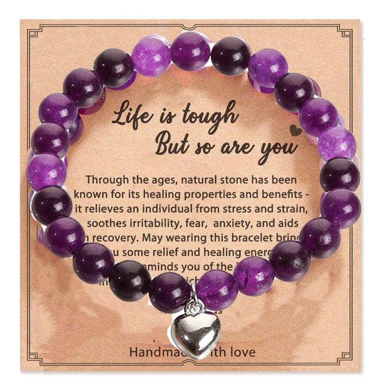 8mm Pink Zebra Stone Bead Bracelet with Gift Card: Perfect Holiday Friendship & Love Gift for Men & Women