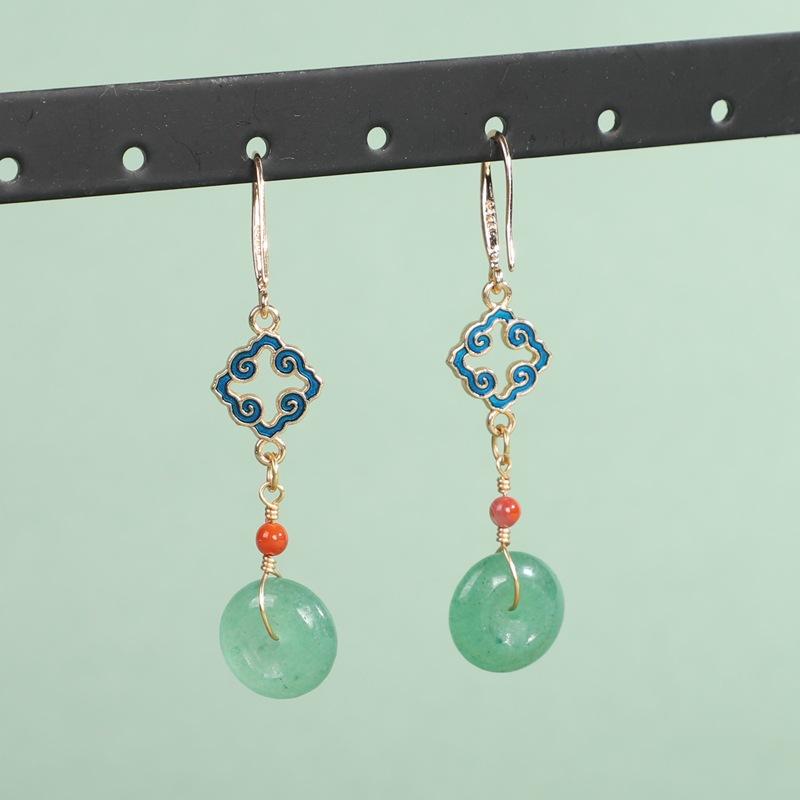 

Серьги из натурального нефрита в китайском стиле в стиле ретро, серьги-чеонгсамы для одежды Xiuhe, женские простые и высококачественные аксессуары зелёный