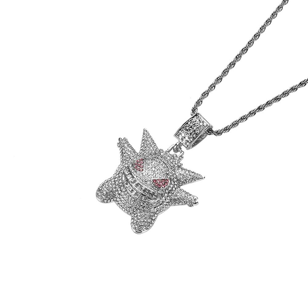 Hiphop Full Diamond Cuban Necklace Hiphop Pokemon Anime Pet Elves Pendant Men's Necklace