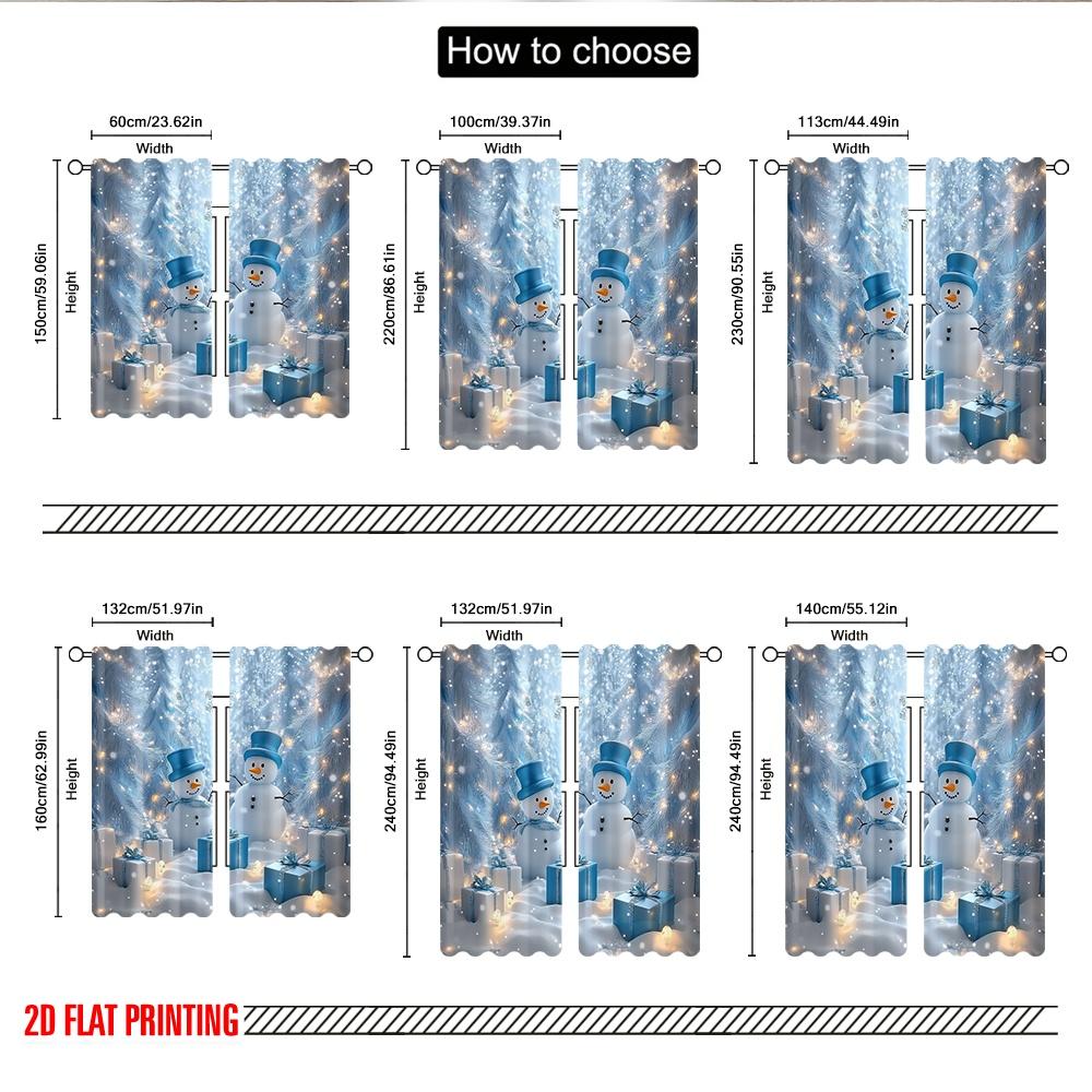2D Flat Printing 2pcs Christmas Curtain Christmas Snowman6 Versatile Polyester Fabric Without Electricity Festive Holiday