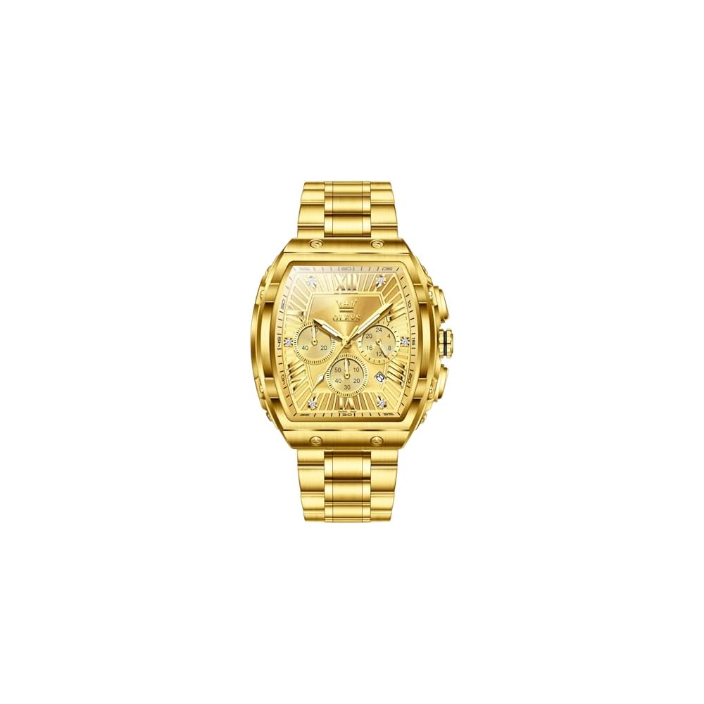 Olevs Men s Luxury Gold Stainless Steel Analog Quartz Watch Waterproof Chronograph with Luminous Features