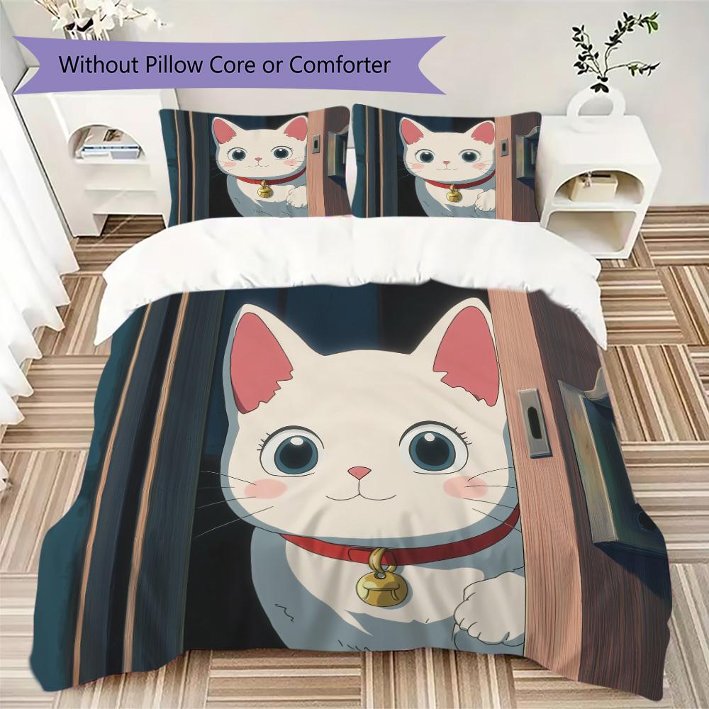 Little white cat Pattern Bedding,Quilt Set Quilt Cover Pillowcase Home Birthday Gift (1*duvet cover+2*pillowcase,without core)XSJT0917513