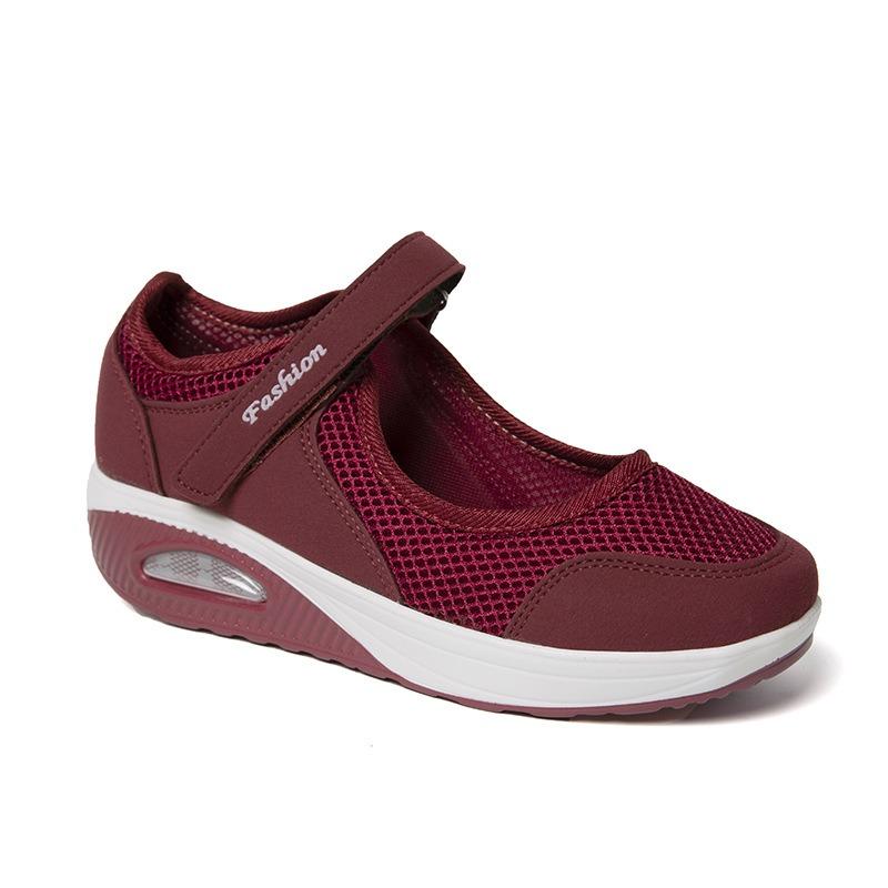 Spring and Summer Fly-woven New Mesh Hollowed-out Wedge Heel Velcro Muffin Rocking Shoes Casual Shallow Mouth Single Shoes Women