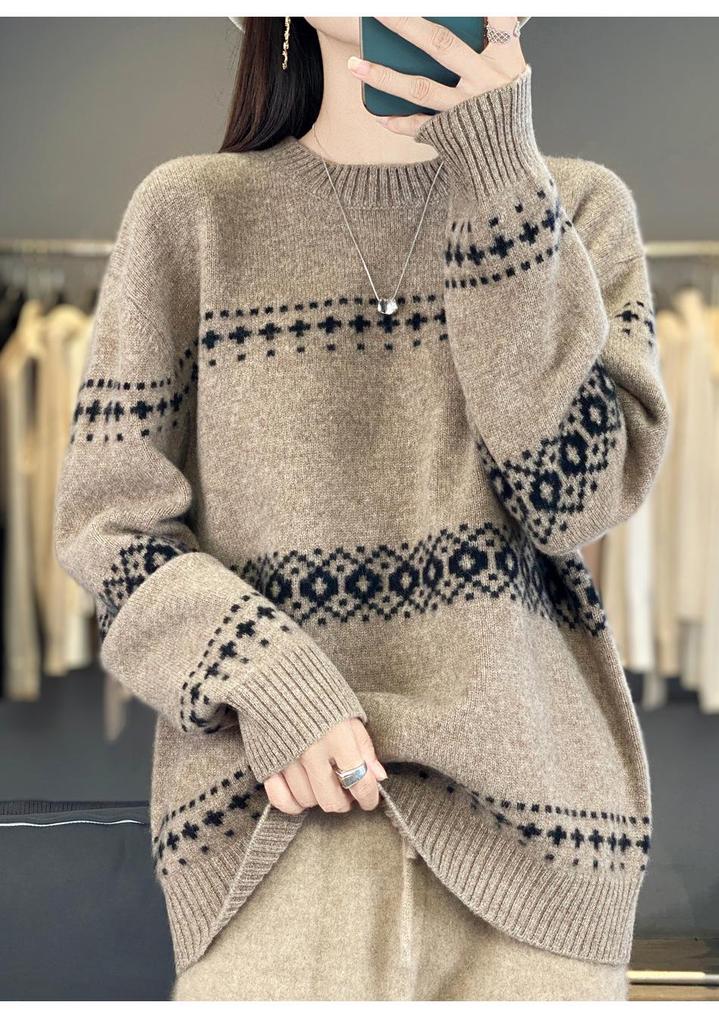 Mall-Stil Dicker Reiner Wollpullover für Damen - 100% Wolle Locker Gestrickt Vielseitiges Oberteil