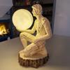 Artistic Thinker Figurine with Night Light Thinking Man Sculpture Resin Statue Decorative Lamp Home Office Desktop Ornament