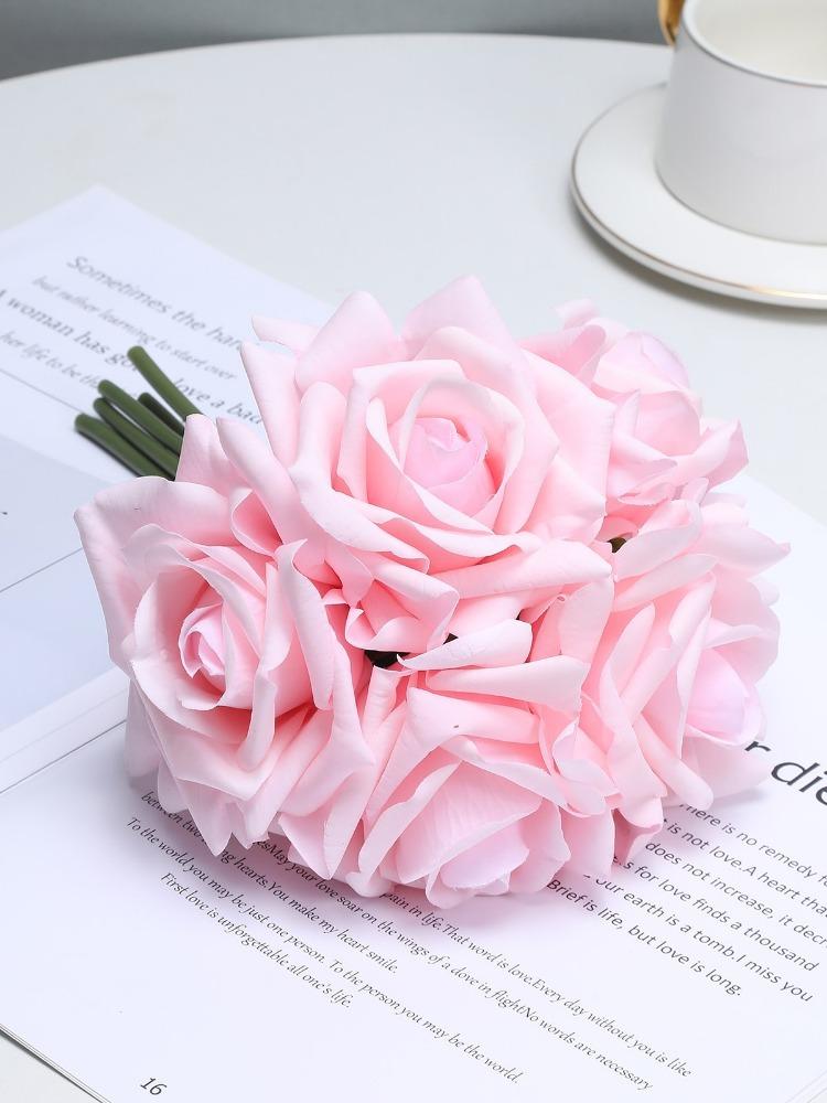 1 Bunch Real Touch Roses 5 Heads Artificial Roses Flower Silk Fake Curly Rose Flower Arrangement Bouquet for Home Party Wedding Decoration