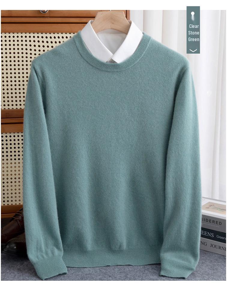 Men's Plus Size Loose Fit Pure Wool Round Neck Sweater, Autumn/Winter Cashmere Knitted Top