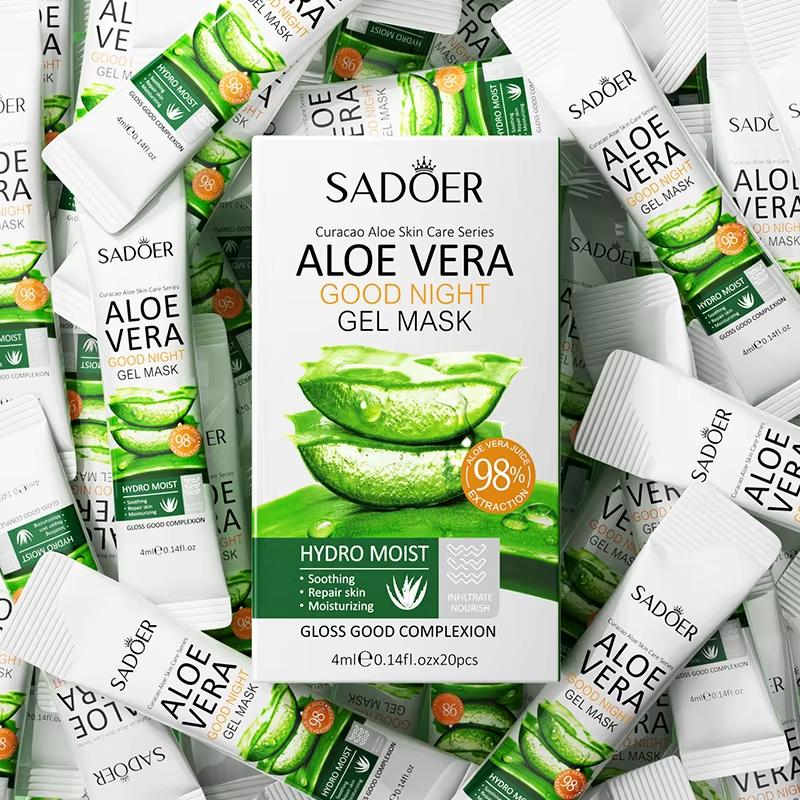 20pcs/box Aloe Vera Gel Portable Facial Mask Soothing and Repairing After Moisturizing Hydrating Shrink Pores Sleep Mask Skin Care