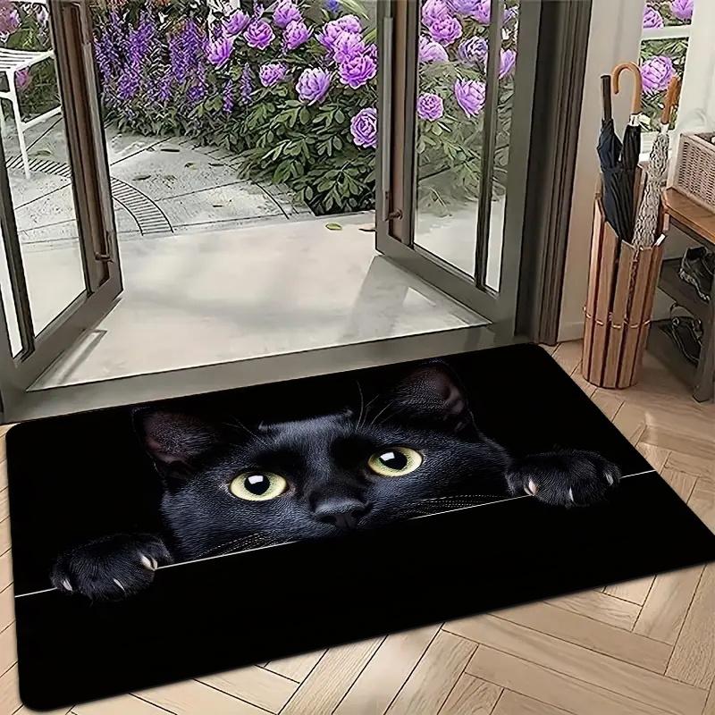 

1 шт. Кухонные коврики против усталости, Принт «Черный кот», Водонепроницаемый, Нескользящий, Толстый амортизирующий кухонный коврик, Сверхпрочный комфортный коврик для стояния для кухни 40*60cm