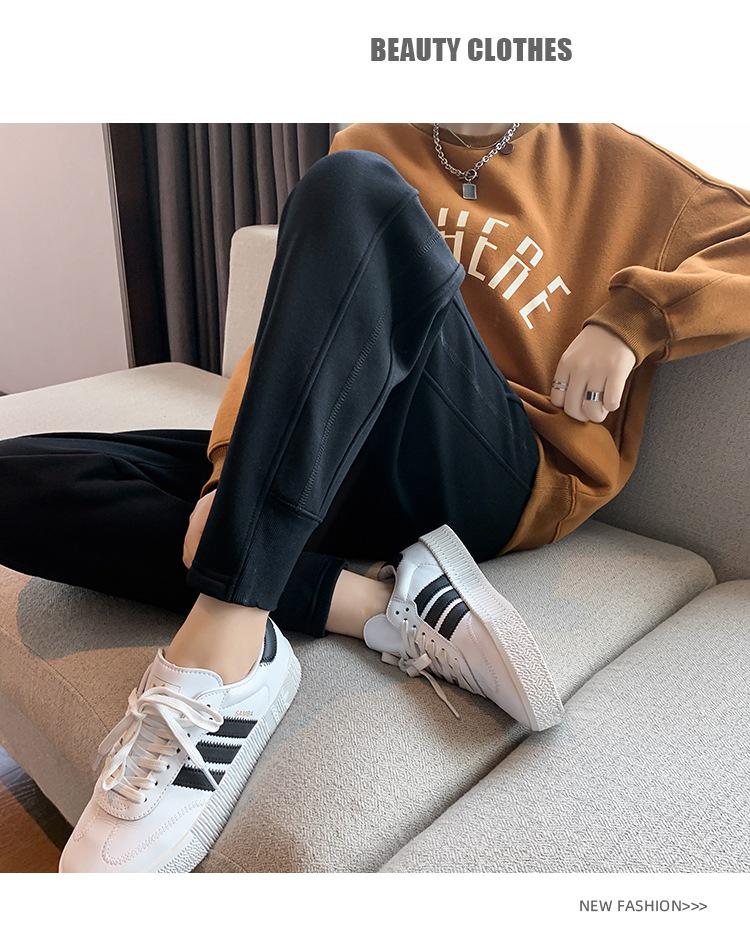 Women's High-Waisted Cotton Blend Harem Sweatpants - Spring 2025 Style, Thin, Casual, Age-Reducing, Nine-Tenths Length, Cuffed.