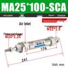 Mini Stainless Steel Pneumatic Cylinder MA Series (16-40mm Bore, 50-200mm Stroke)