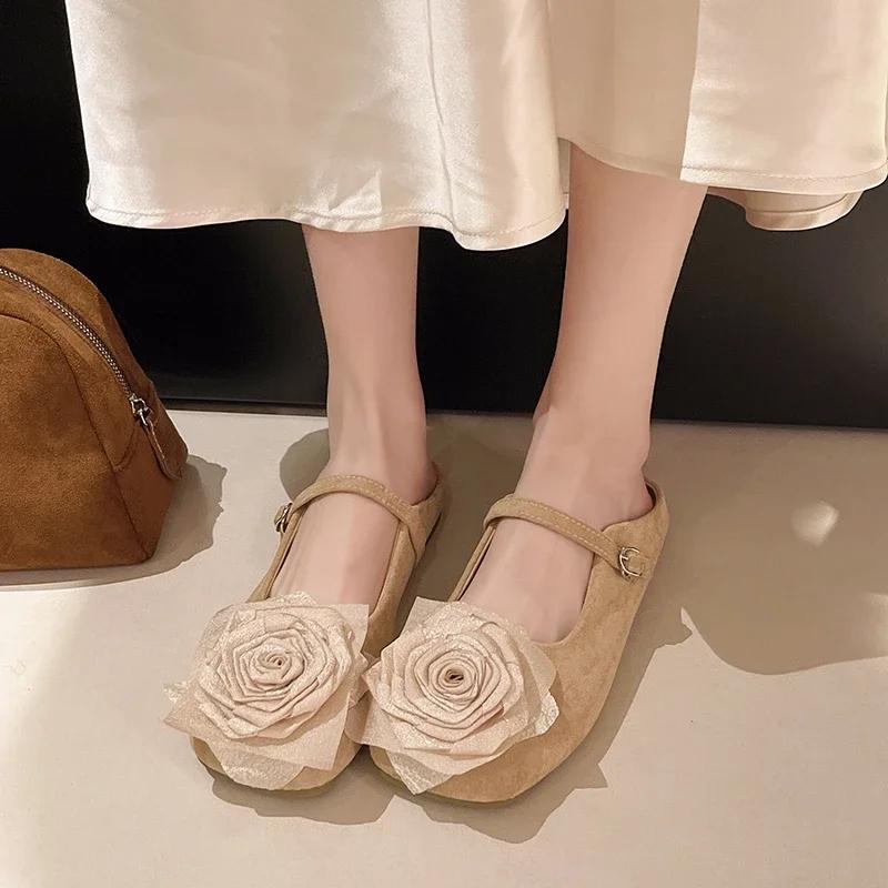 New Summer Women's Toe Slippers One Kick Suede Flowers Shoes for Women Versatile Daily Commute Soft Sole Zapatillas De Mujer