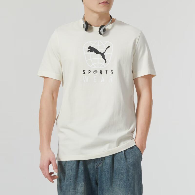 Puma Sports Fitness Running Casual Letter Logo Print Loose Round Neck American Vintage Short Sleeve T-Shirt Men Tops White 682070-99