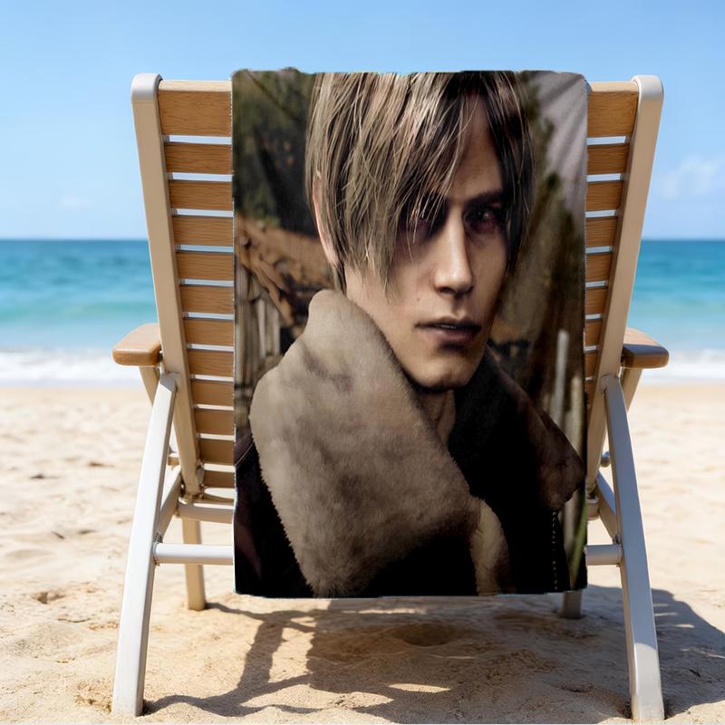 proof beach towel with a Resident Evil Leon S. Kennedy1 pattern - soft,absorbent,quick-drying,machine washable - perfect for swimming,camping,bathing