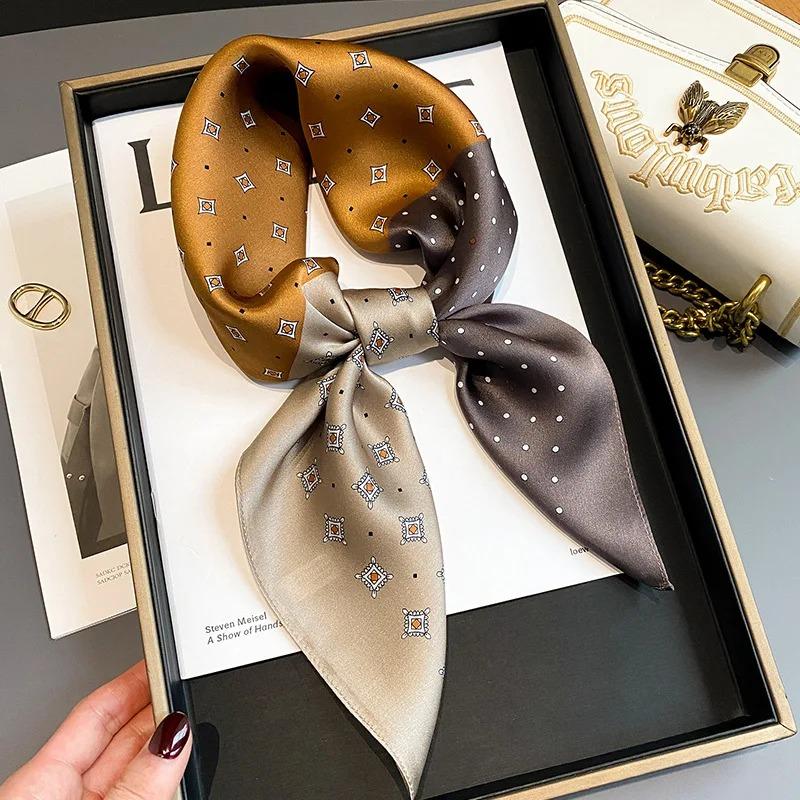 Luxury Brand 2024 Silk Square Scarf Women Cat Neck Hair Tie Band Beach Hijab Kerchief Head Headbands Bandana Female Foulard 70cm