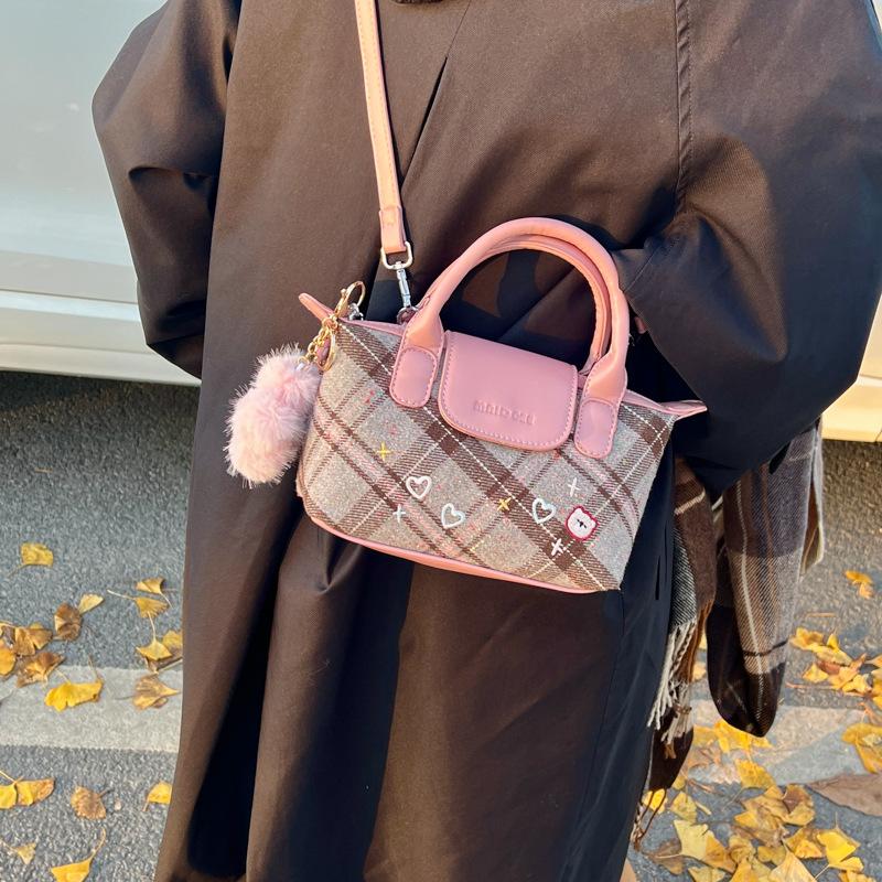 Red plaid New Year's bag women's 2025 new fashion portable messenger bag versatile casual small bag