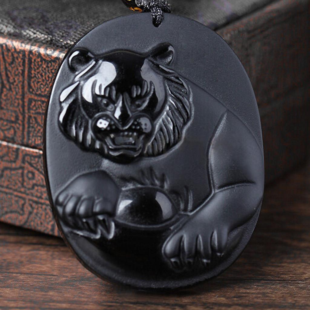 Zodiac Animal Pendant Necklace (Tiger) Made from Natural Obsidian Power Stone, Bella Jade