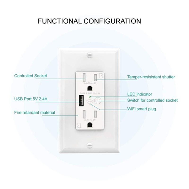 Smart Wifi US Wall Power Outlet Multi Outlets USB Adapter APP Remote Control Socket Plug US Plug