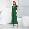 Women Slim High Waist Wide Leg Jumpsuit Sleeveless Ruffle V Neck Pleated Pants
